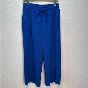Umgee Women's Small Blue Drawstring Textured‎ Lounge Wide Leg Pants NWT